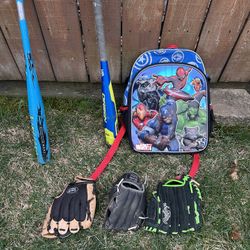 Free Tball Bag, Mitts, Bats