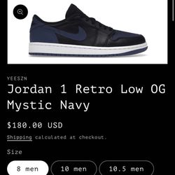Nike Air Jordan 1 Mystic Navy Low Sizes Listed In Picture 