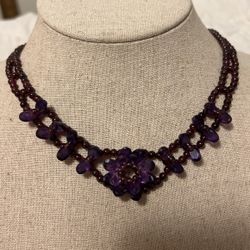 Garnets And Amethyst Gem Stone Necklace 