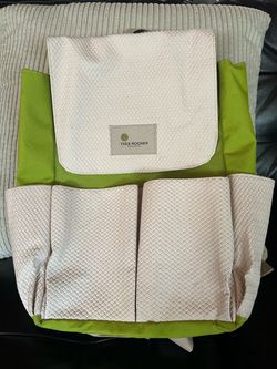 Yves Rocher France Backpack Bag Beige and Light Green Woven Texture