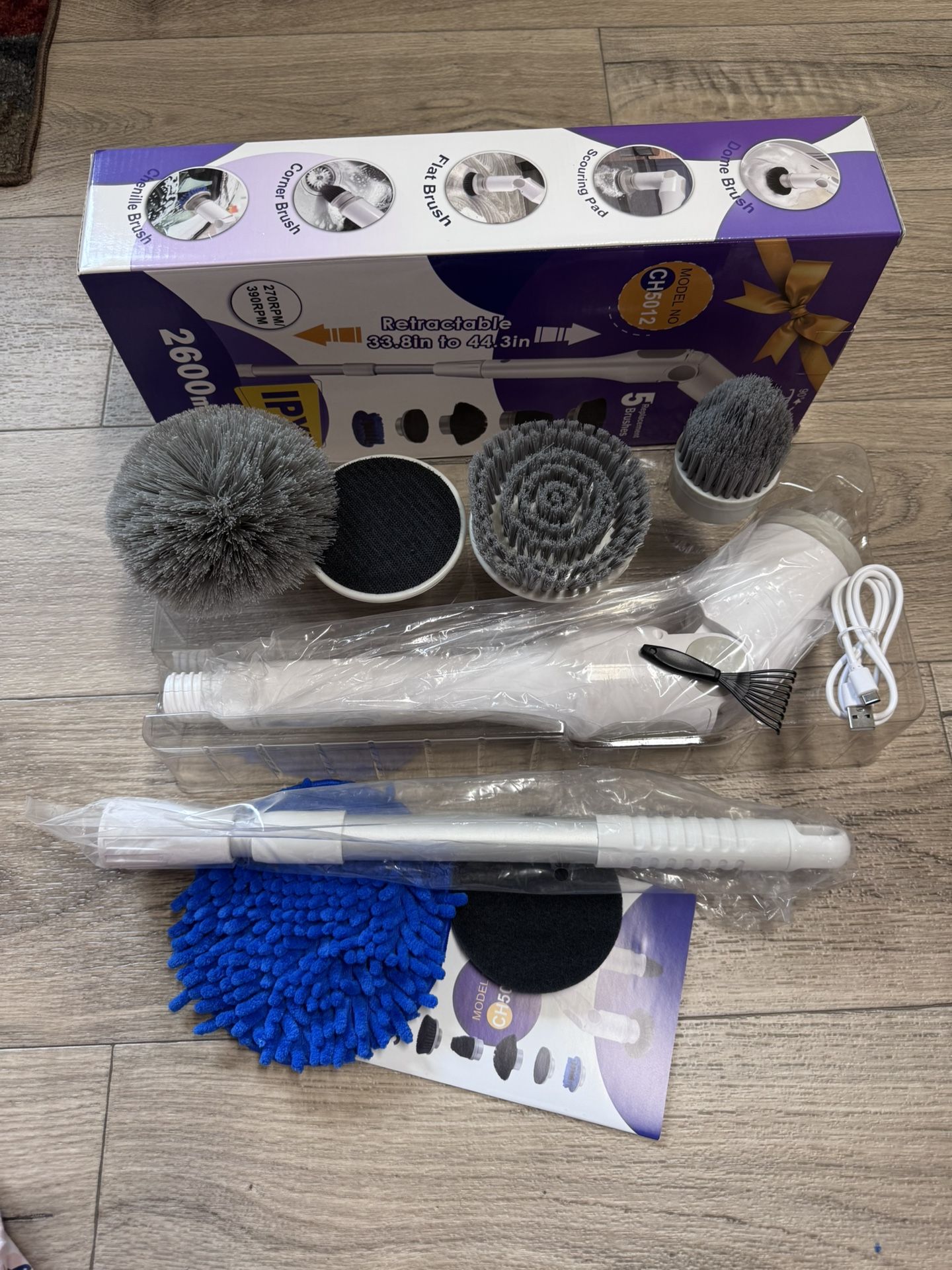 Portable ‼️Cordless‼️Spin Scrubber with 5 Brush Heads & Adjustable Extension Handle, 360 Power Shower Brush