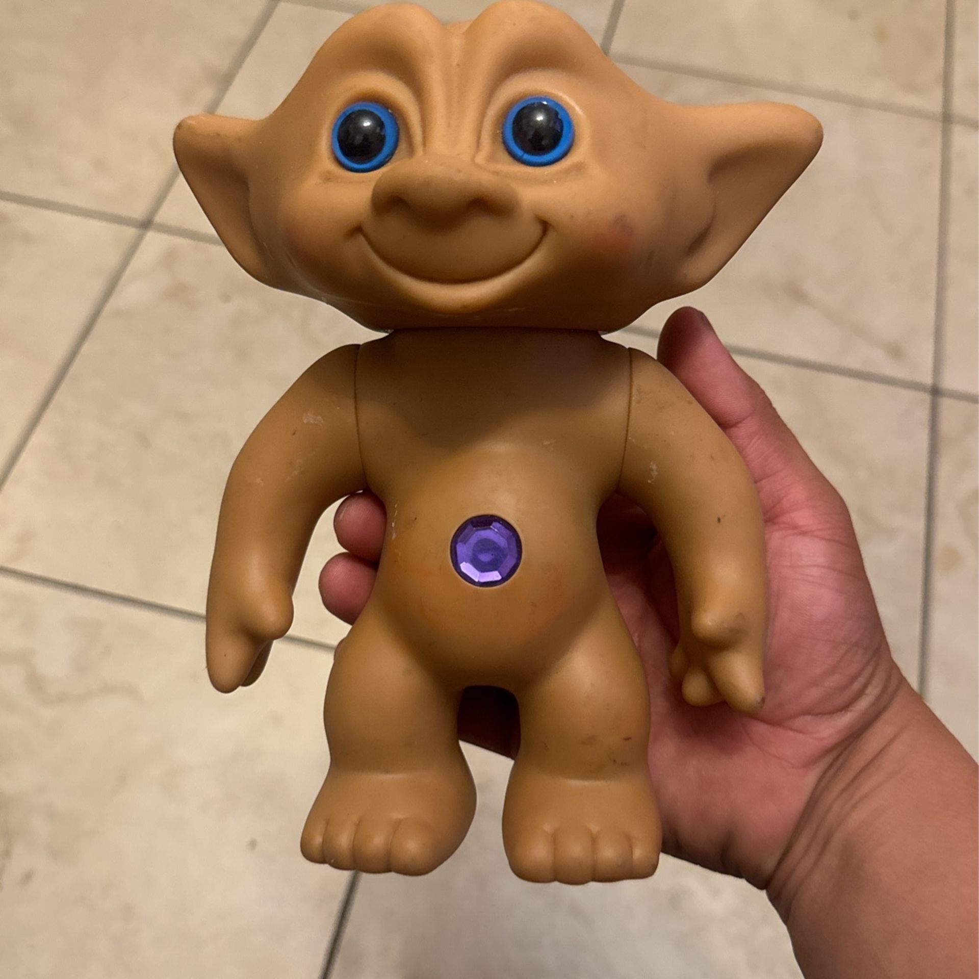 Vintage Ace Novelty Treasure Troll Doll,Purple Circle Jewel, Blue Eyes, 5" Trolls