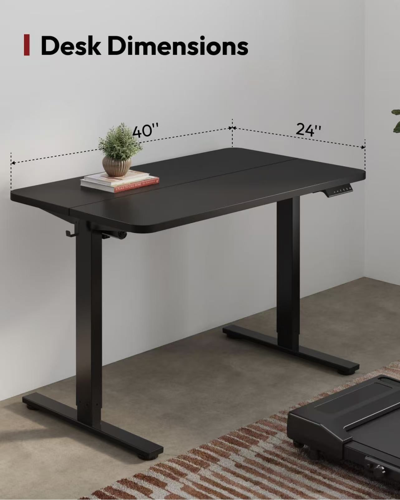 ✌️ Standing Desk Height Adjustable Electric Stand up Desk 40x24 Inches Sit Stand Home Office with Splice Board, Black Frame&Top,
