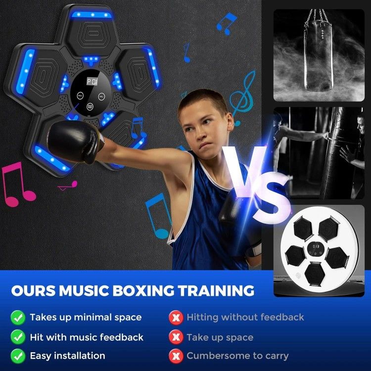 Music Boxing Machine, Wall Mounted One Punch Boxing Machine, Boxing Training Punching Equipment, Smart Boxing Pad with LED Light and Music for Kids, A