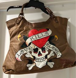 vintage ED HARDY “love kills slowly” brown tote
