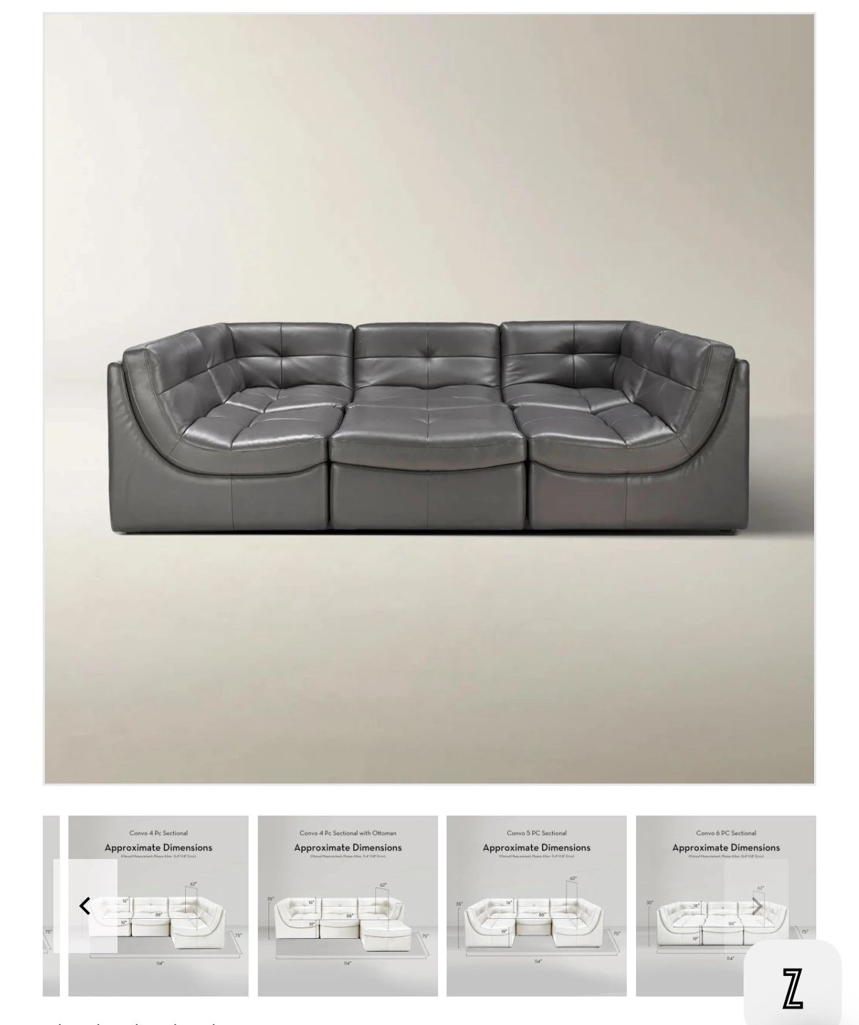 Z Gallerie 8 piece Cloud Convo Leather sectional couch sofa dark gray charcoal