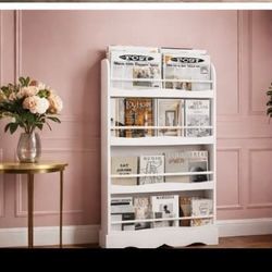 Kids 4-Tier Book Shelf, White Bookshelf, Kid's Storage Organizer for Kids Room B-12