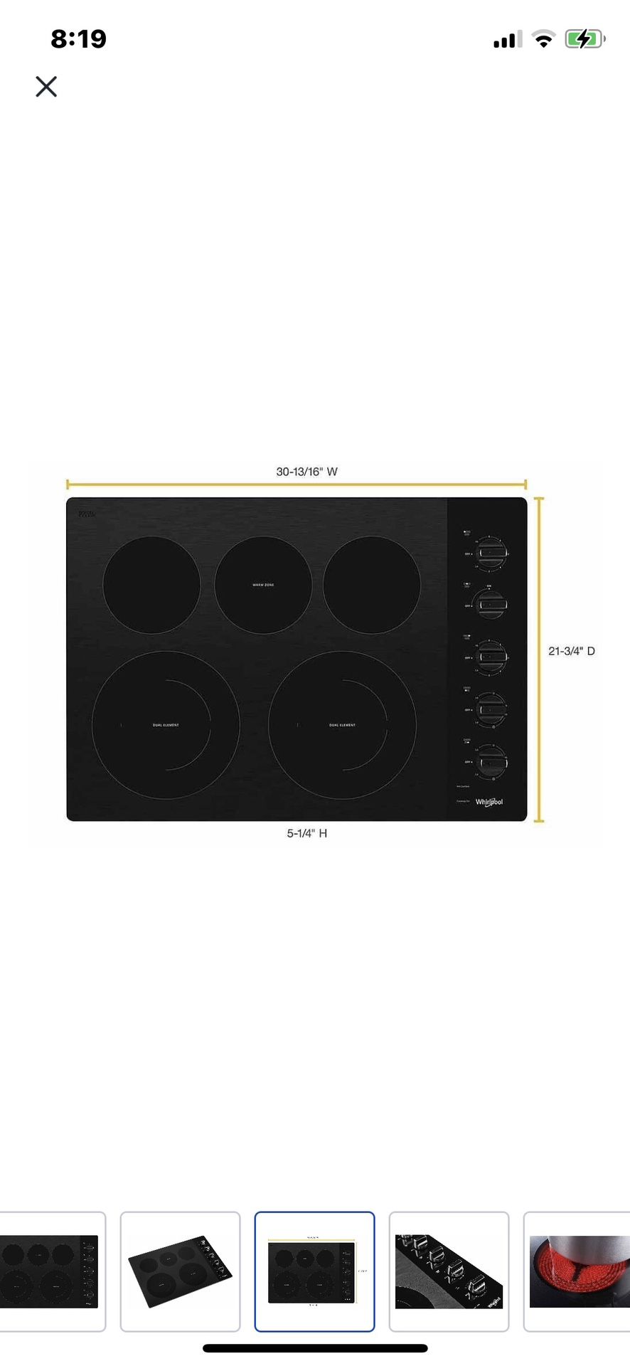 NEW WHIRLPOOL 30” 4 BURNER ELECTRIC COOKTOP WITH FACTORY WARRANTY 11/25/23