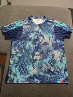 Huk Kryptek Camo Fishing Shirt Large Blue Short Sleeve Performance UPF Outdoor