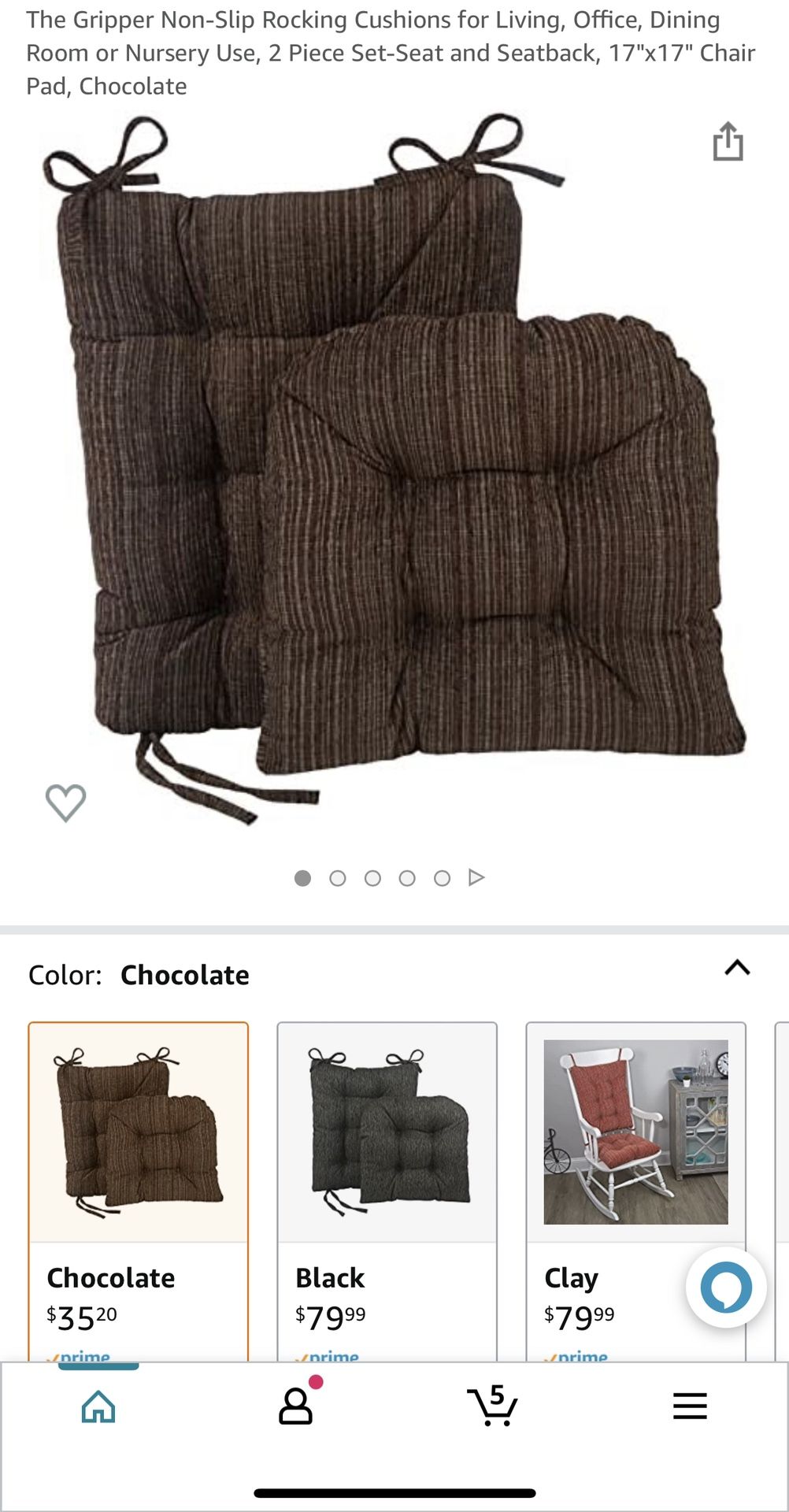 The Gripper Non-Slip Rocking Cushions for Living, Office, Dining Room or Nursery Use, 2 Piece Set-Seat and Seatback, 17"x17" Chair Pad, Chocolate