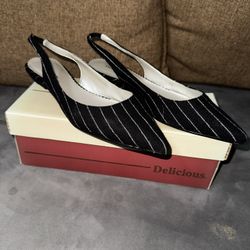 black And White Pinstripe flats