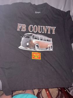 black FB County t-shirt featuring a graphic of a lowered brown Volkswagen bus
