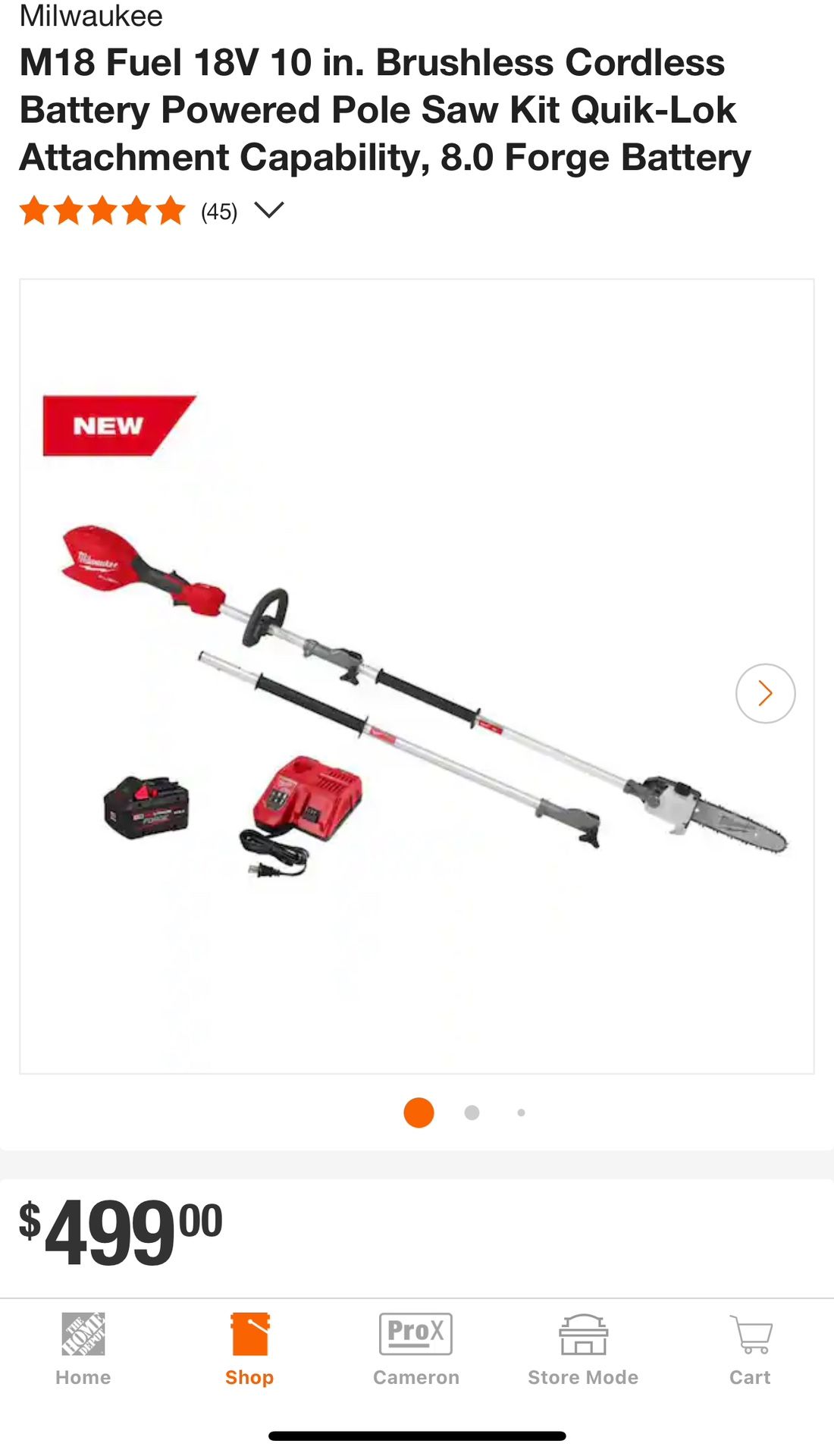 Milwaukee M18 Fuel 18V 10 in. Brushless Cordless Battery Powered Pole Saw Kit Quik-Lok Attachment Capability, 8.0 Forge Battery