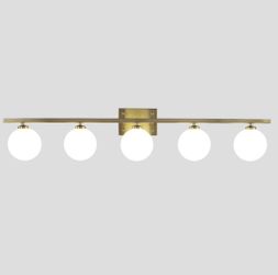 Modern Gold Bar Light Fixture with 5 White Milky Glass Globes 38.6ỊiLong . G9 Bulbs Included