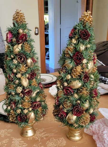 Set Of Two Topiary Christmas Trees