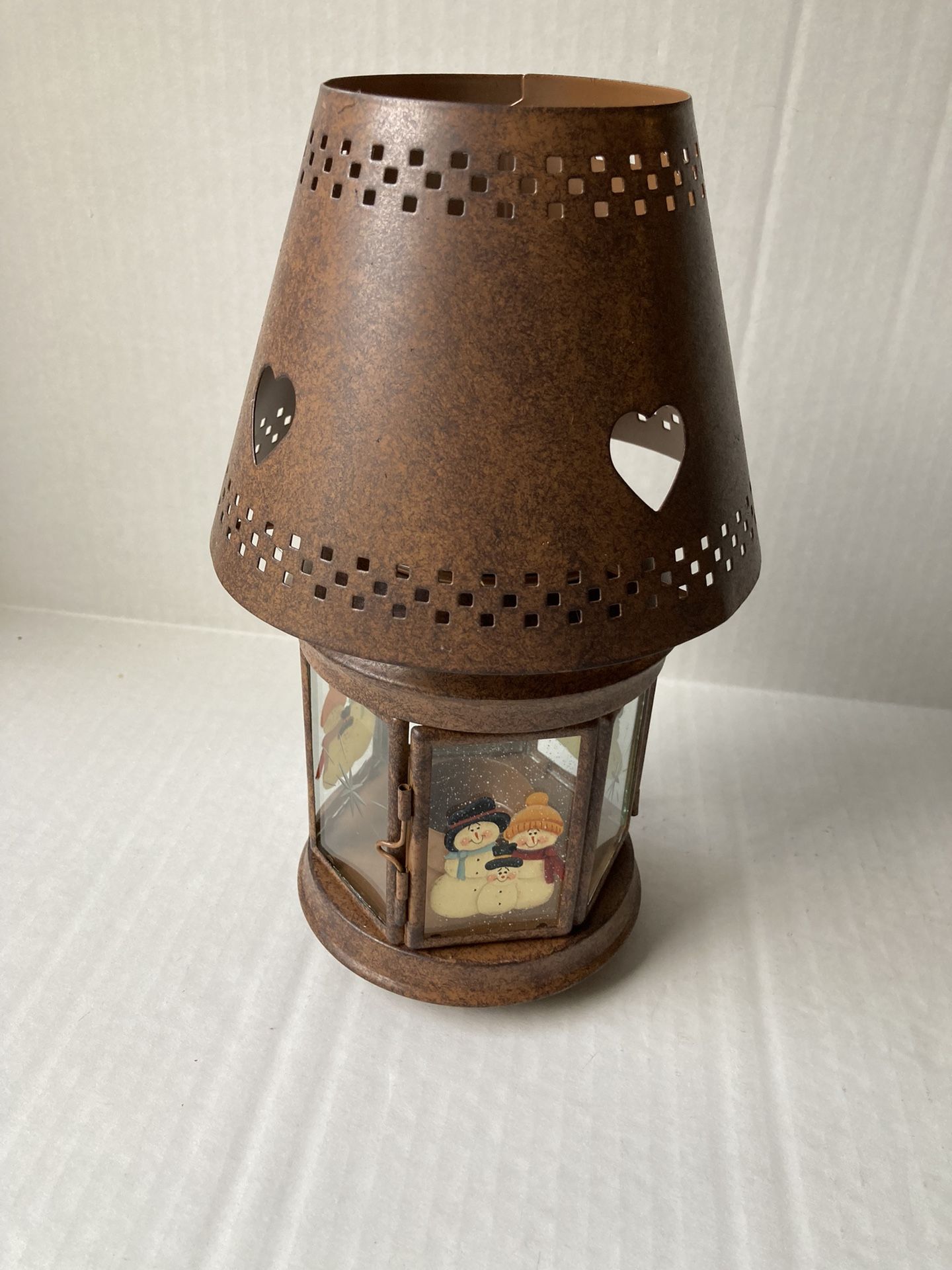 Snowman Lantern Tea Light /Votive Candle Holder Tin Metal Lantern - Vintage