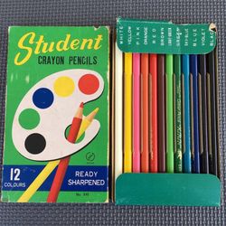 Vintage Set of 12 Kirin Student Color Colour Crayon Pencils with Box
