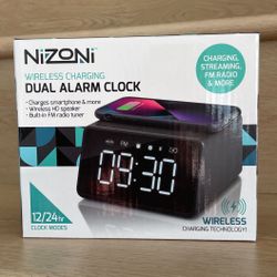 NIZONI Wireless Charging Dual Alarm Clock Station