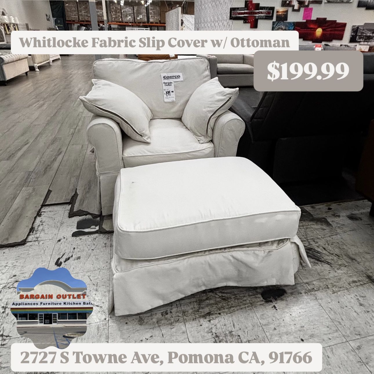 Whitlocke Fabric Slip Cover Chair With Ottoman 