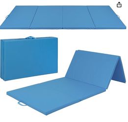 Set of 2 8 ft x 4 ft Gymnastics Mat, 4-Fold Foam Exercise Gym Floor Mat for Workout, Yoga, Aerobics, Martial Arts w/Handles, Blue