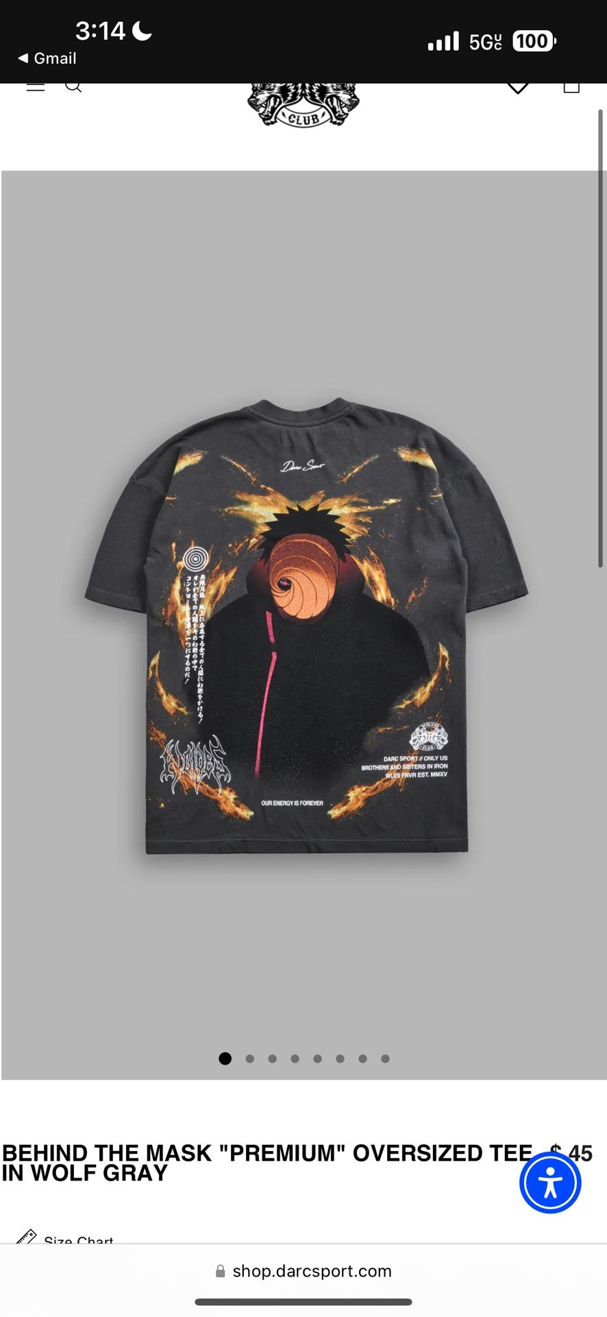 DARC SPORT X Naruto Tobi Behind the Mask "Premium" Oversized Tee in Black Medium