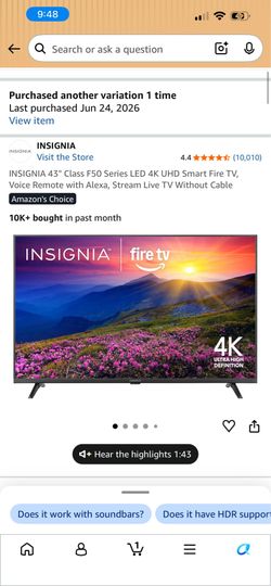 New INSIGNIA 50" Class F50 Series LED 4K UHD Smart Fire TV, Voice Remote with Alexa, Stream Live TV Without Cable