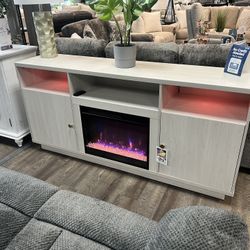 70” Tv Console With Fireplace And Led Lights 