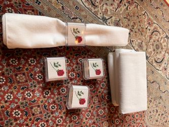 Vintage 4 piece Red Floral Cross-Stitch Napkin Rings
