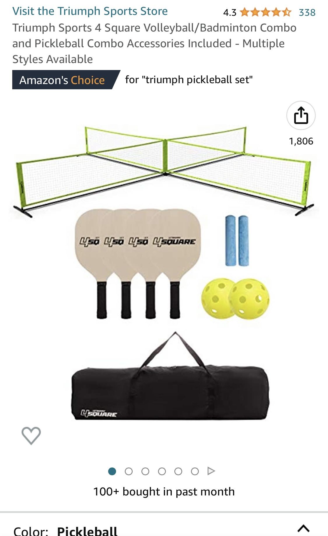Triumph Sports 4 Square Pickleball Combo Set