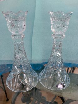 Set Of 2 De Plomb Lead Crystal Candle Holders
