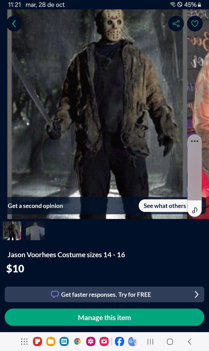 Jason Voorhees Costume sizes 14 - 16