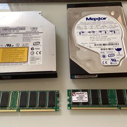 Computer Desktop & Laptop Parts 2 Memory Ram Sticks 1-512 Mb & 1-128MB , 1 Hard disk Drive 20GB MAXTOR ULTRA ATA/100 + Sony DVD/cd 