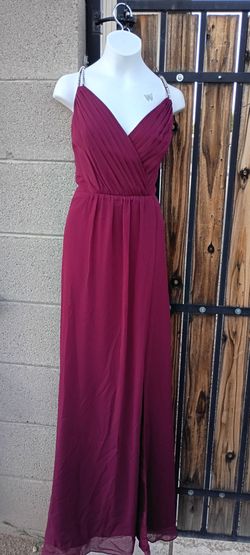 David Bridal Chiffon Wine Dress With Rhistones Straps