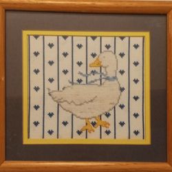 Vintage Crewel Embroidery Framed Duck 