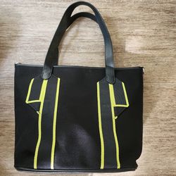 Black and Neon Yellow Tote Bag With Strap