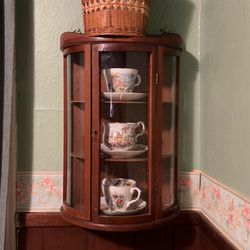 Vintage 3 Tier Wood Curio Cabinet