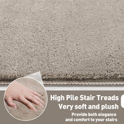 PURE ERA Bullnose Carpet Stair Treads Ultra Plush Cream Gray 14 Pcs #2653C UP1