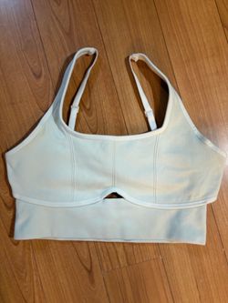 OFFLINE by Aerie Cream Off-White Ribbed Seamless Keyhole Cutout Sports Bra M/L