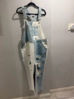 Distressed Two-Tone Denim Overalls