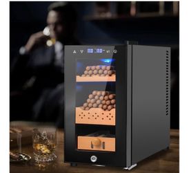 Electric Humidor, 25L 150 Counts Large Capacity,Thermostatic Cooling Humidor Cabinet with Spanish Cedar Wood Shelves, Digital LED Screen, Safety Lock,