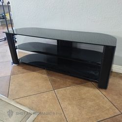 Glass Top TV Stand With 2 Glass Shelves Black