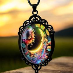 Gothic Style Glass Oval Pendant Necklace features a unique fashion design