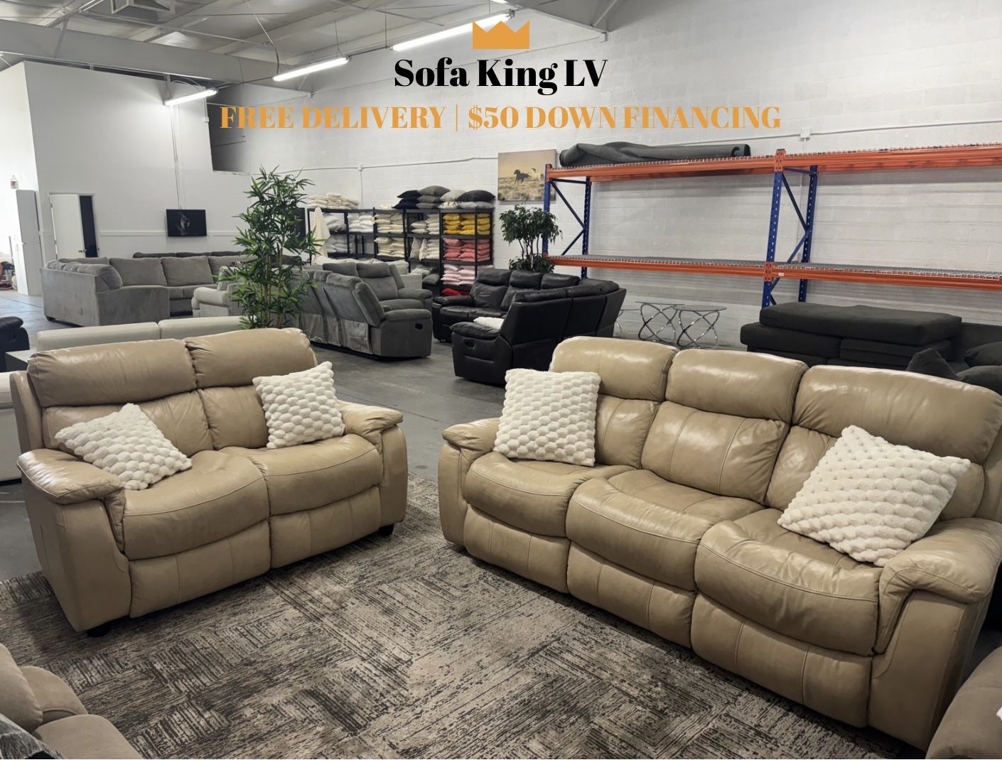 Free Delivery* Like New Cream Faux Leather Sofa & Loveseat with Recliners! Couch Couches Sectional Loveseat Leather Faux Leather Cream