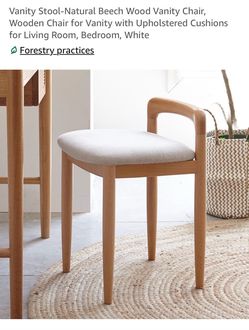 Natural Beech Wood Vanity Stool White Cushion