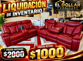 Red Leather Reclining Sofa and Loveseat Set