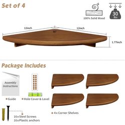 Forbena Corner Bookshelf Wall Mounted Set of 4, Wooden Floating Book Shelves for Nursery, Large Wall Shelving Unit for Living Room Bedroom Bathroom Ki