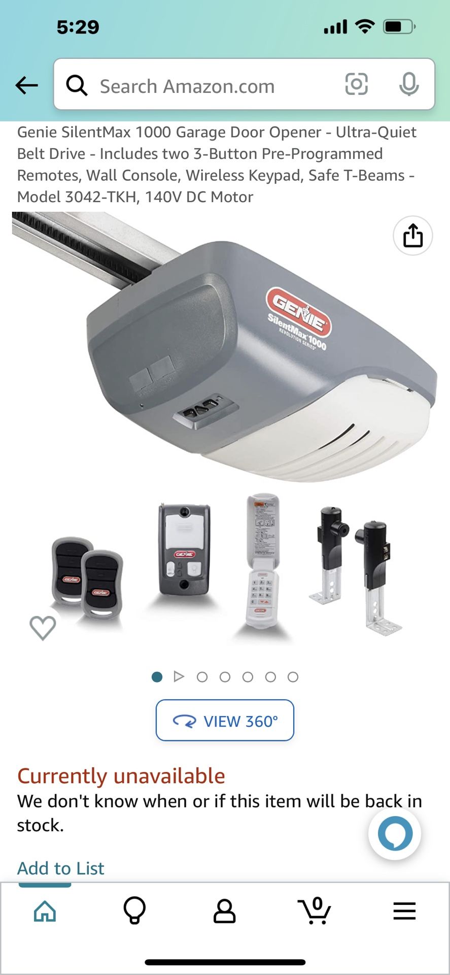 $30Genie SilentMax 1000 Garage Door Opener - Ultra-Quiet Belt Drive - Includes 3-Button Pre-Programmed Remotes, Wall Console, Wireless Keypad, Safe T