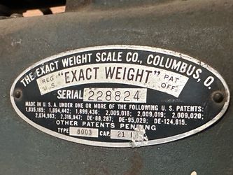Exact Weight Scale Co. Type 8003 Nameplate