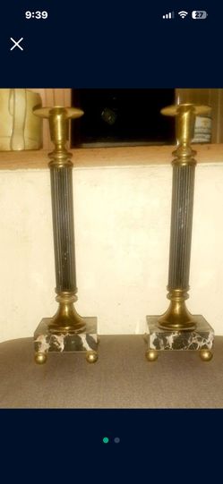 Vintage Brass And Marble Candlestick Holders