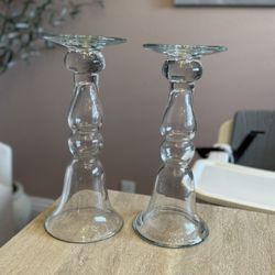 Glass Candlestick Pair